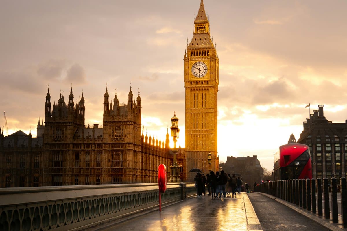 Elizabeth Tower and the Houses of Parliament at sunset, London