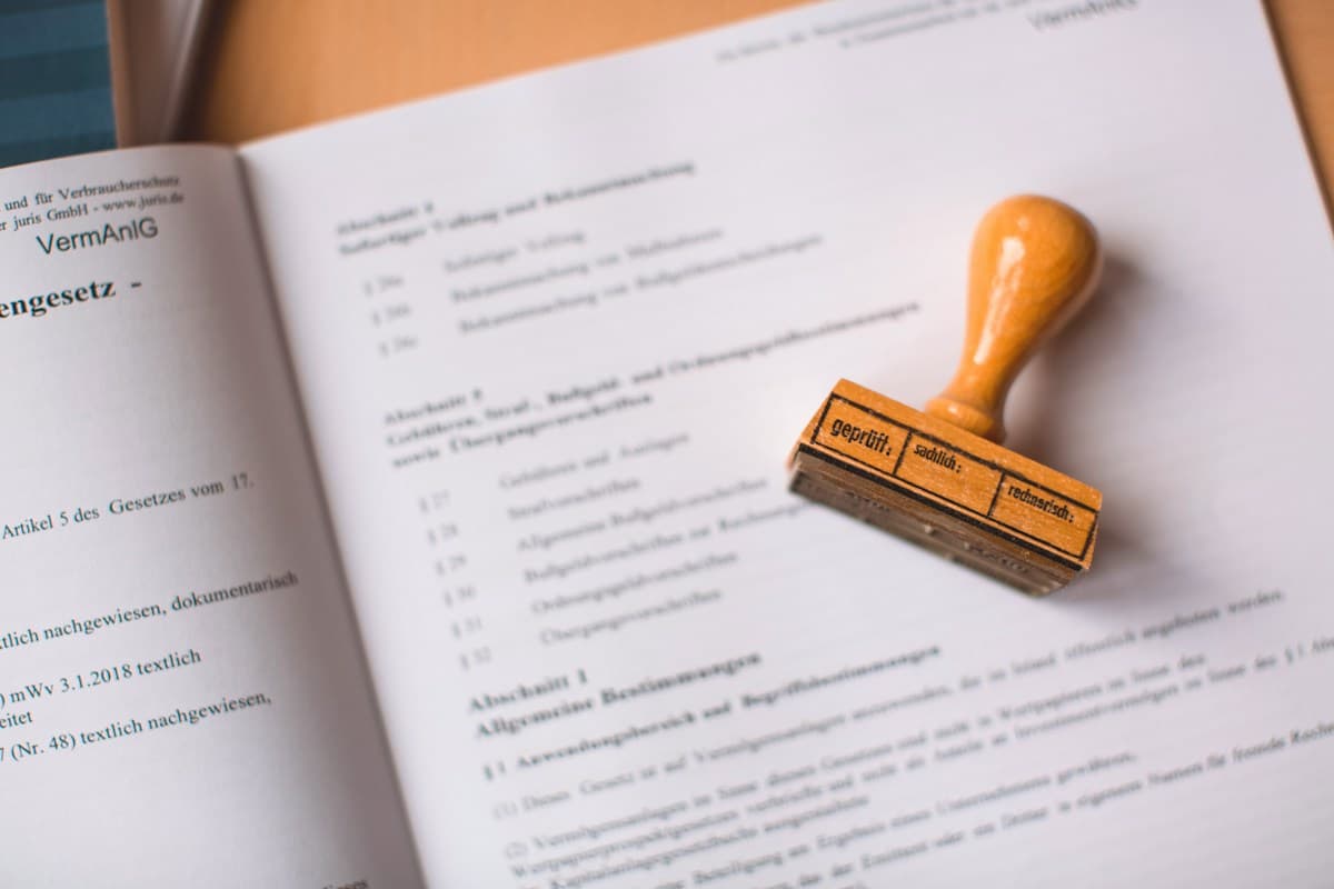 A rubber stamp on an official document