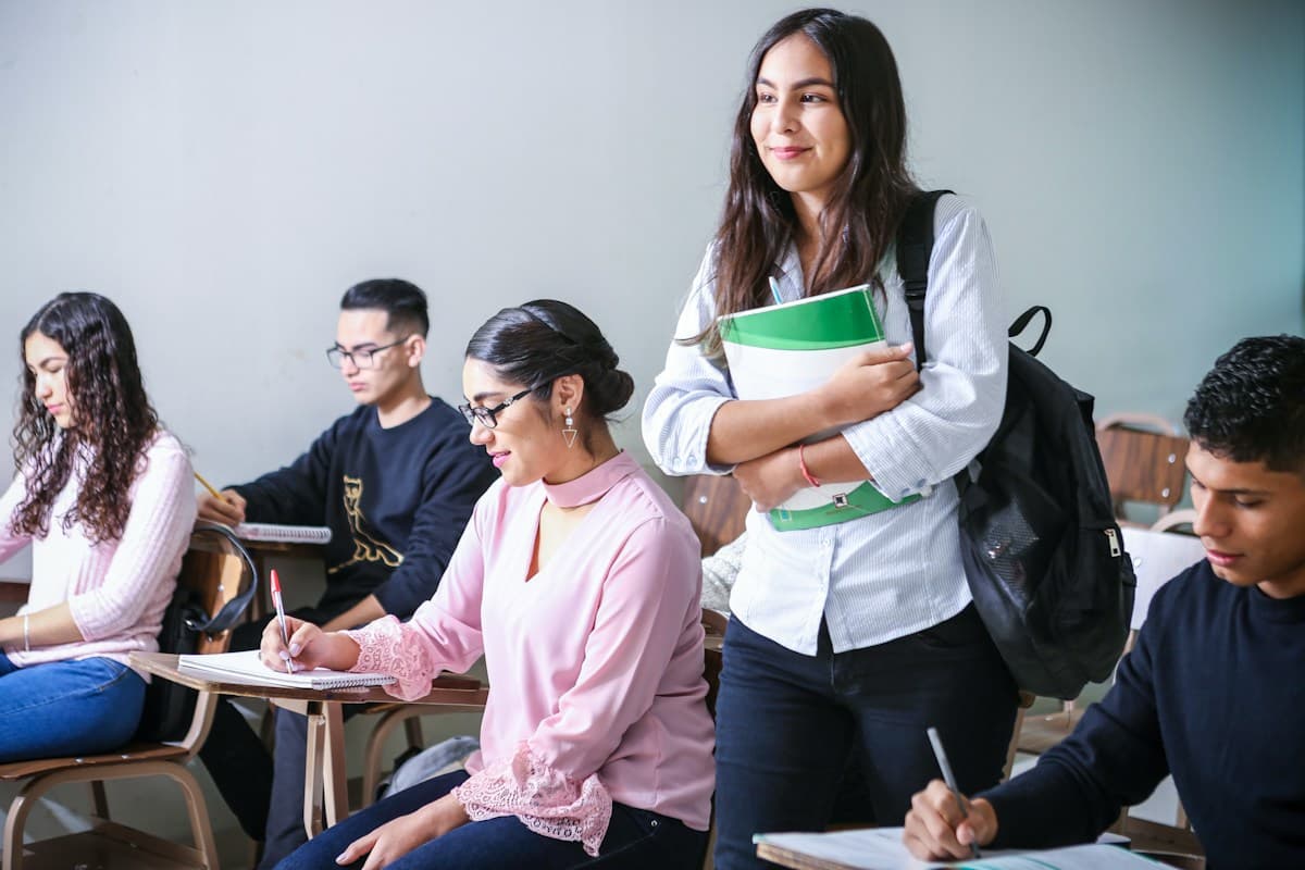 Students at their desks in a classroom